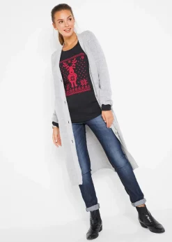 bonprix Shirts & Tops^Langarmshirt aus reiner Baumwolle schwarz/rot
