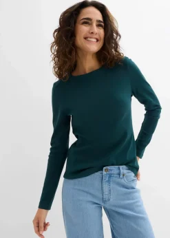 bonprix Bekleidung·Röcke|Nachhaltigere Materialien^Langarmshirt aus reiner Bio-Baumwolle tiefgrün