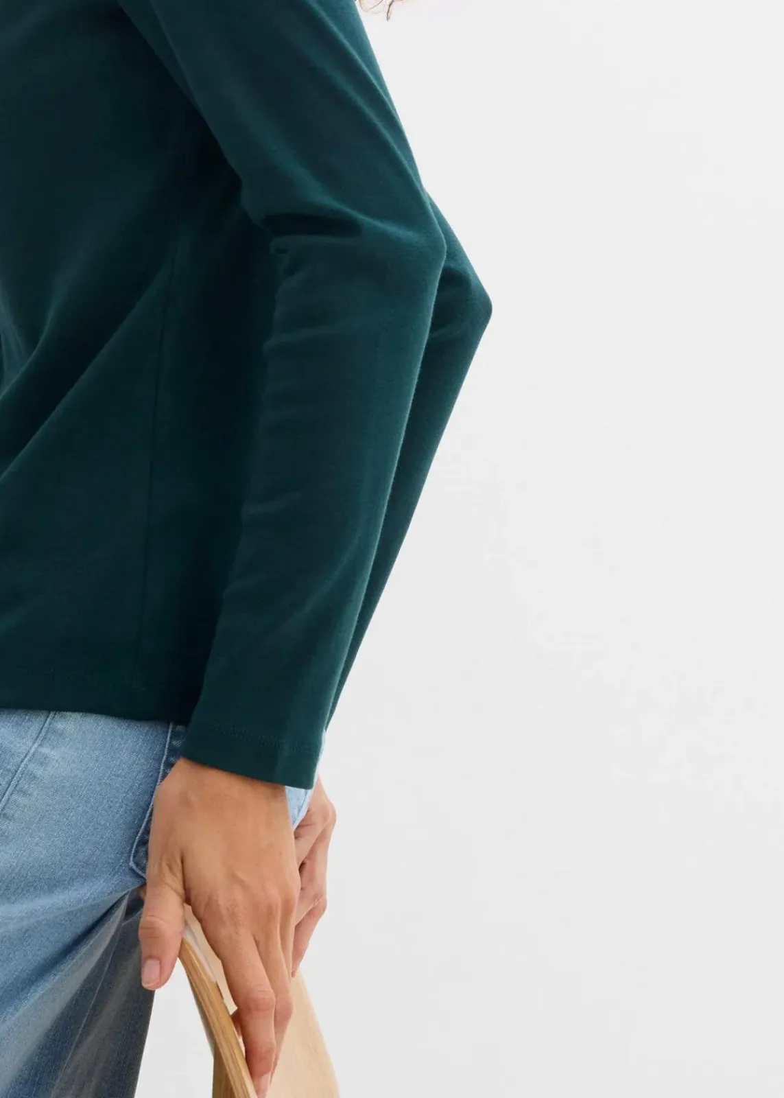 bonprix Bekleidung·Röcke|Nachhaltigere Materialien^Langarmshirt aus reiner Bio-Baumwolle tiefgrün