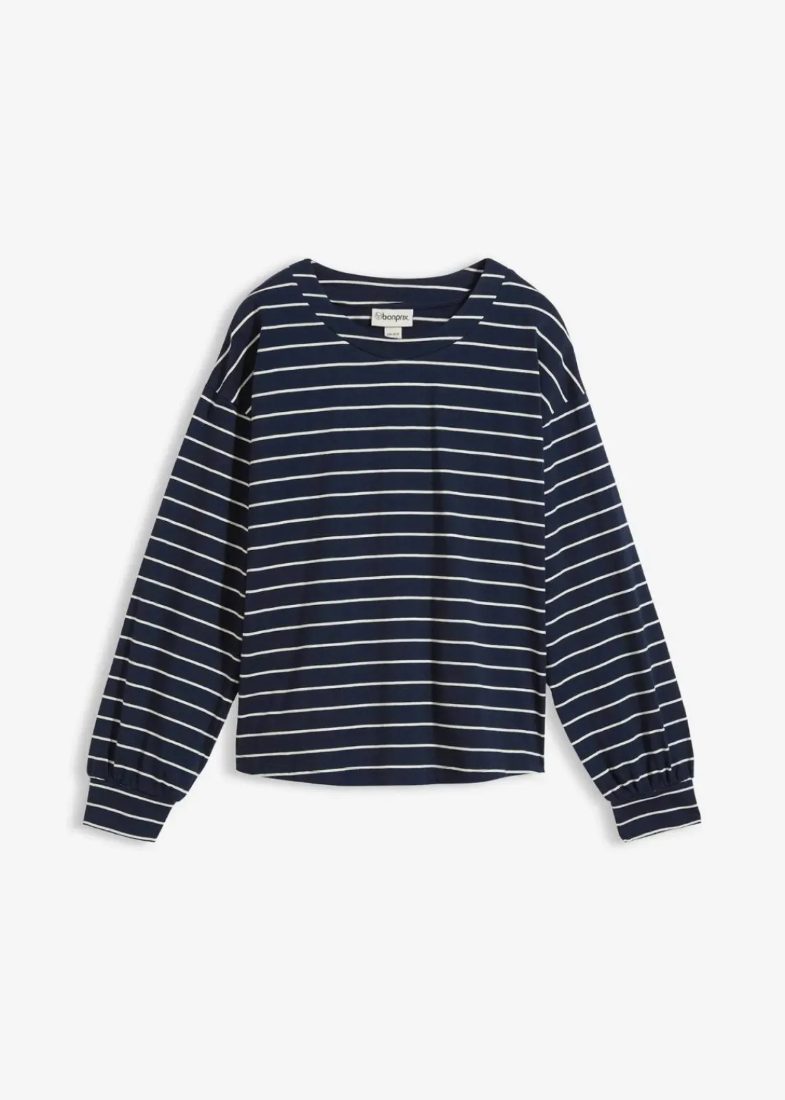 bonprix Shirts & Tops|Nachhaltigere Materialien^Langarmshirt aus reiner Bio-Baumwolle dunkelblau/wollweiß gestreift