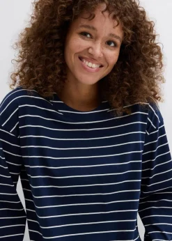 bonprix Shirts & Tops|Nachhaltigere Materialien^Langarmshirt aus reiner Bio-Baumwolle dunkelblau/wollweiß gestreift