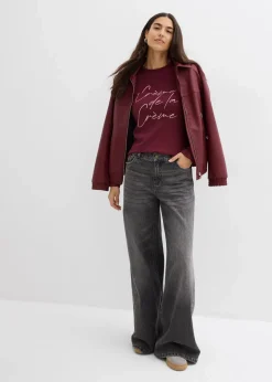 bonprix Nachhaltigere Materialien|Shirts & Tops^Langarmshirt aus reiner Baumwolle dunkelbeere/aschrosa