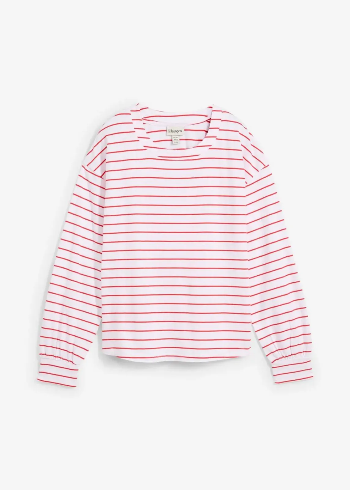 bonprix Nachhaltigere Materialien|Shirts & Tops^Langarmshirt aus reiner Bio-Baumwolle weiß/erdbeere gestreift