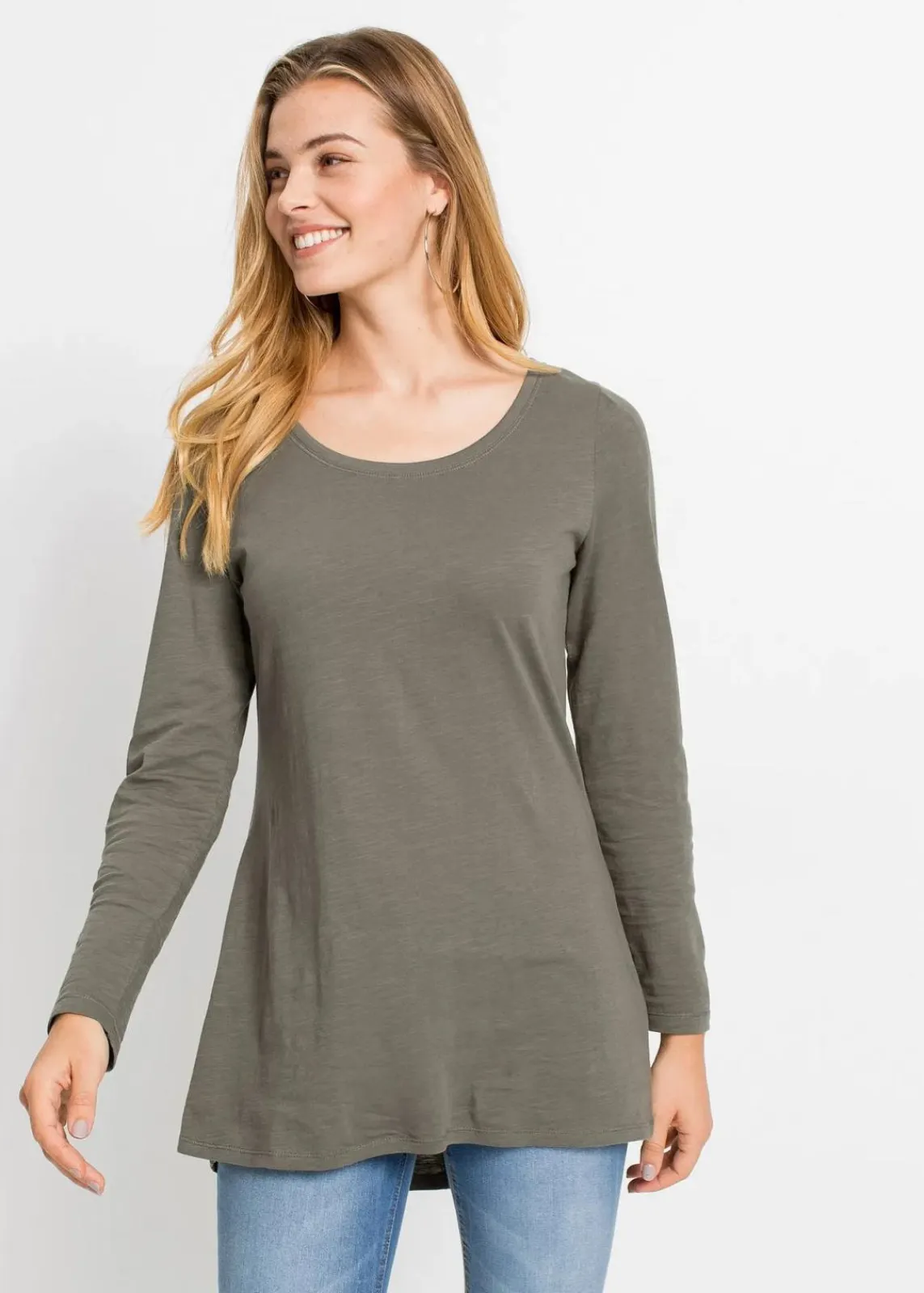 bonprix Shirts & Tops^Langarmshirt aus reiner Baumwolle oliv