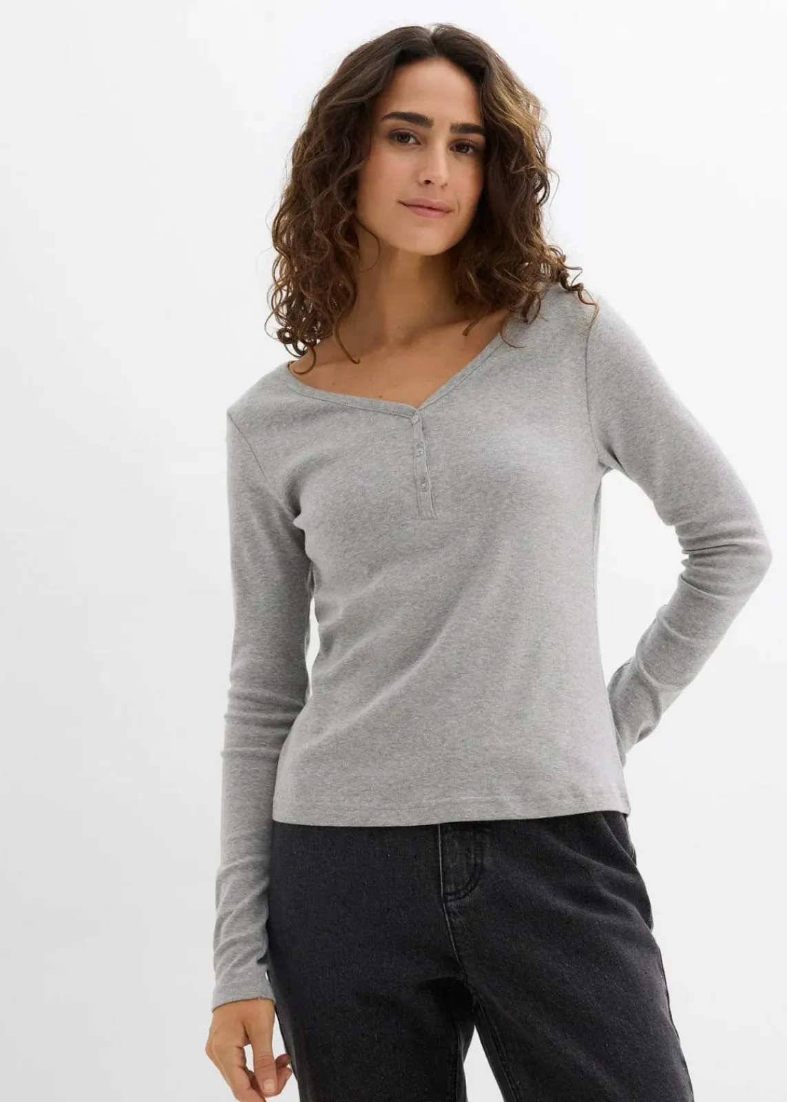 bonprix Shirts & Tops|Basics^Langarmshirt aus reiner Bio-Baumwolle hellgrau meliert meliert