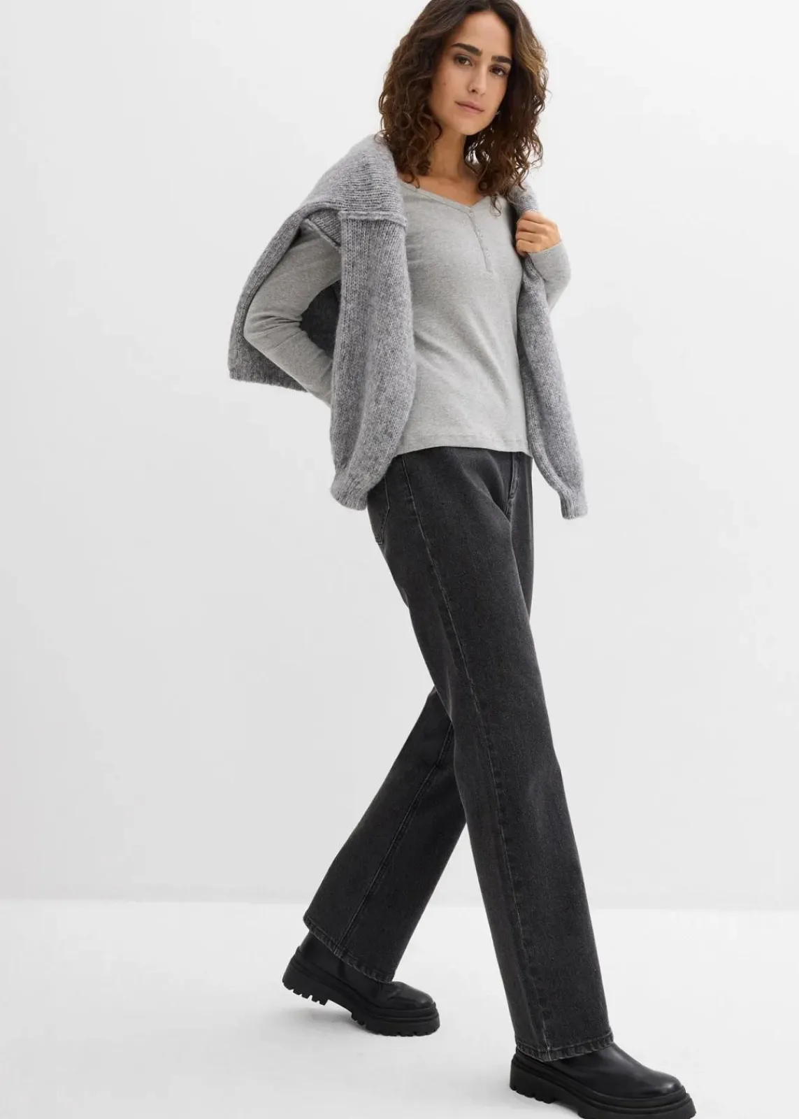 bonprix Shirts & Tops|Basics^Langarmshirt aus reiner Bio-Baumwolle hellgrau meliert meliert