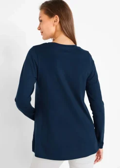 bonprix Shirts & Tops^Langarmshirt aus reiner Baumwolle dunkelblau/gold
