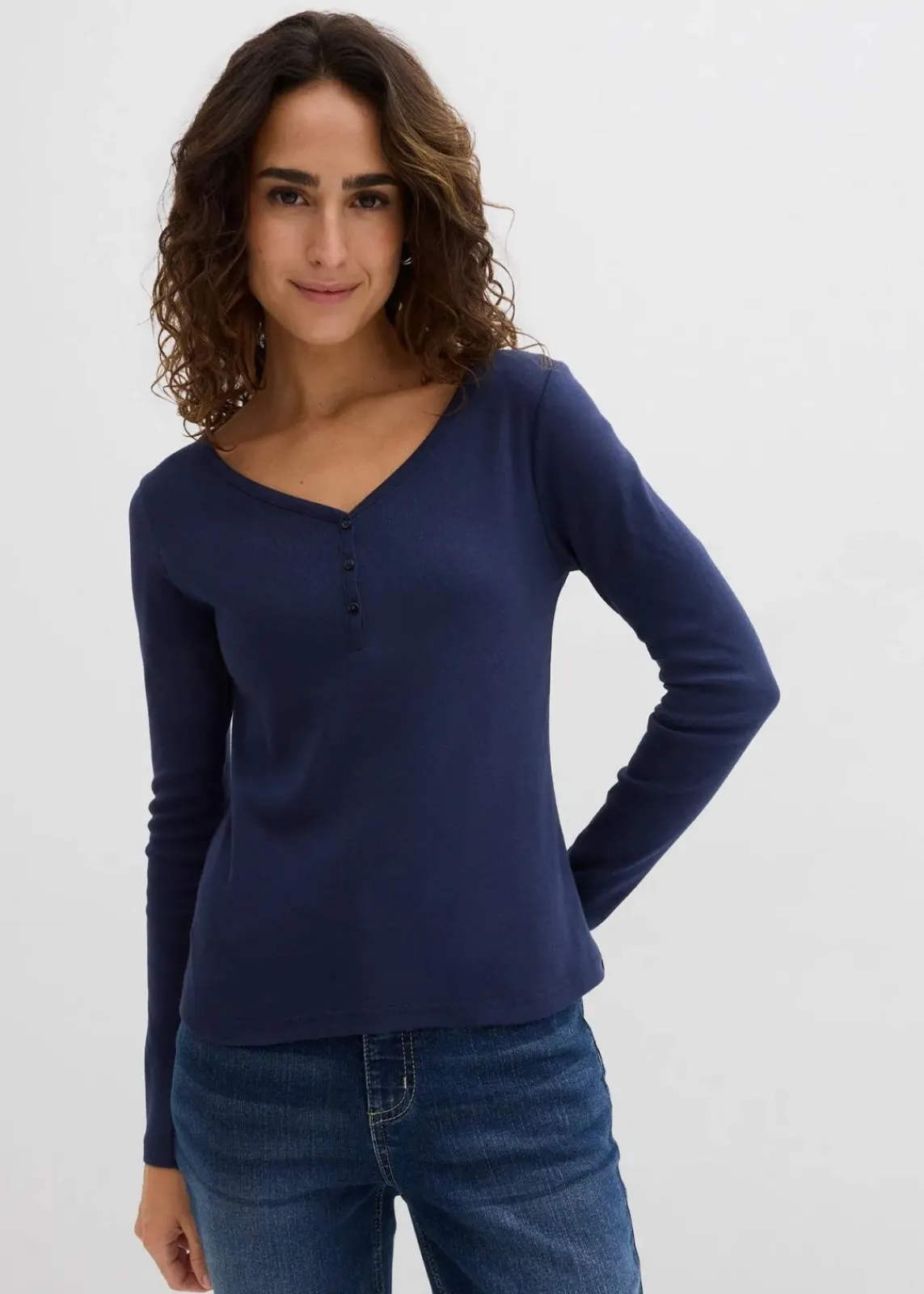 bonprix Bekleidung·Röcke|Nachhaltigere Materialien^Langarmshirt aus reiner Bio-Baumwolle dunkelblau