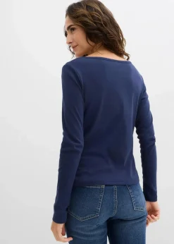 bonprix Bekleidung·Röcke|Nachhaltigere Materialien^Langarmshirt aus reiner Bio-Baumwolle dunkelblau
