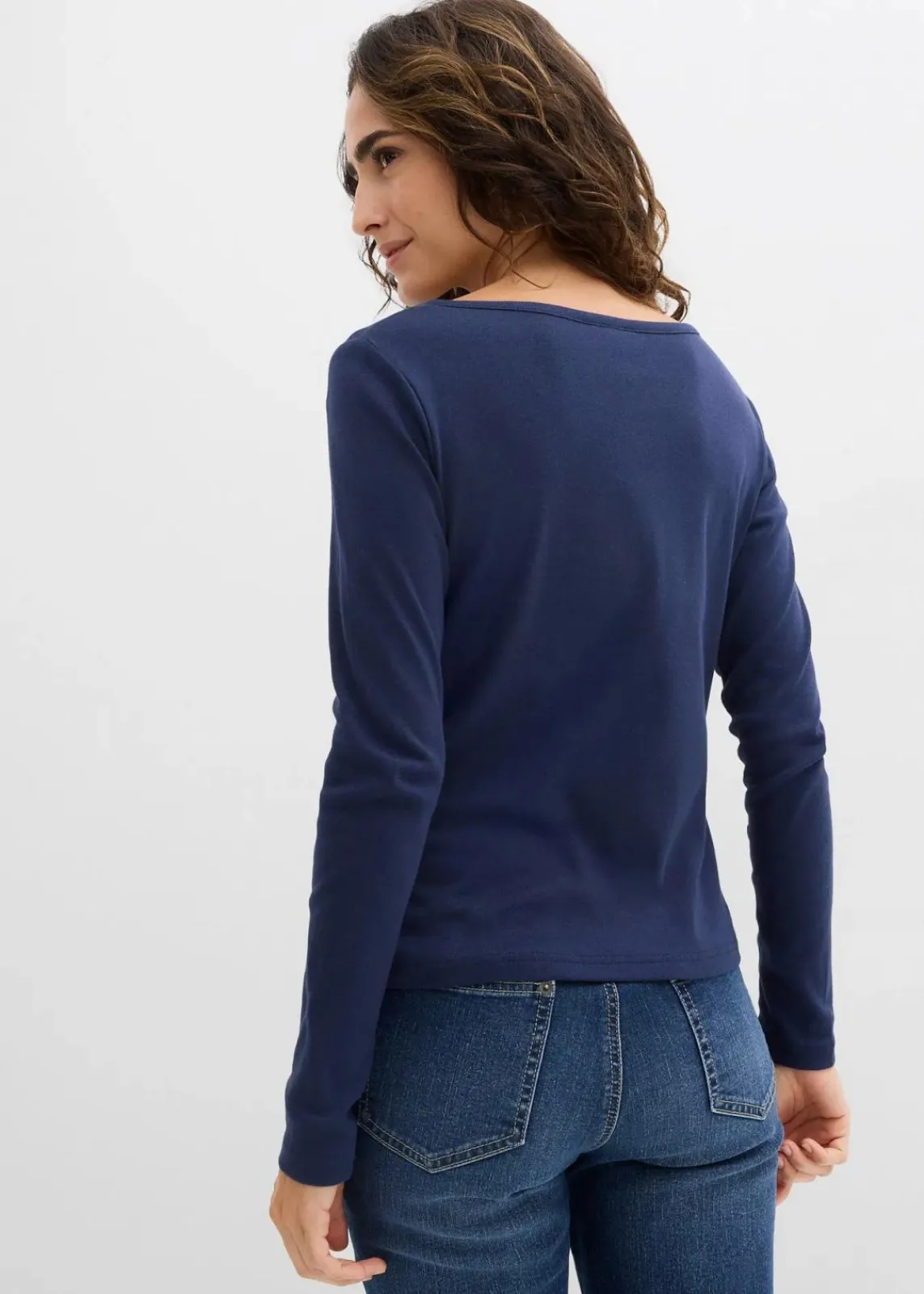 bonprix Bekleidung·Röcke|Nachhaltigere Materialien^Langarmshirt aus reiner Bio-Baumwolle dunkelblau