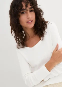 bonprix Shirts & Tops|Basics^Langarmshirt aus reiner Bio-Baumwolle weiß