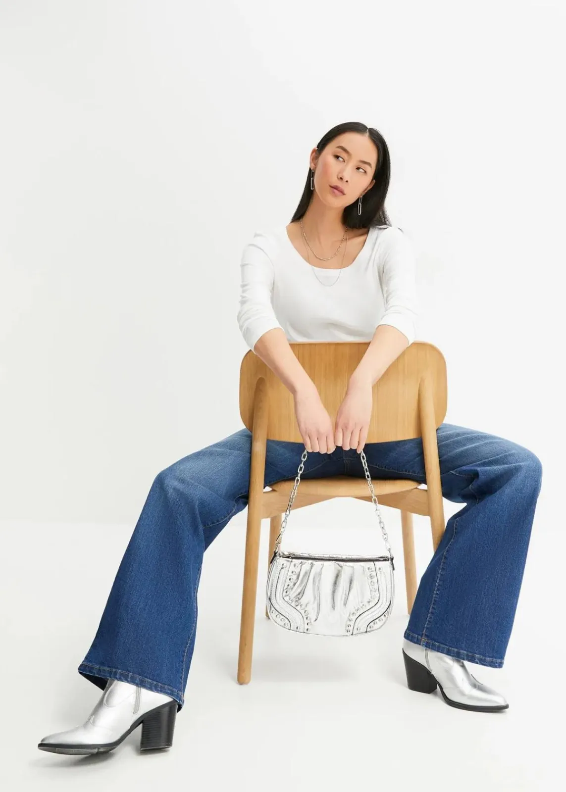 bonprix Shirts & Tops|Basics^Langarmshirt aus reiner Bio-Baumwolle weiß