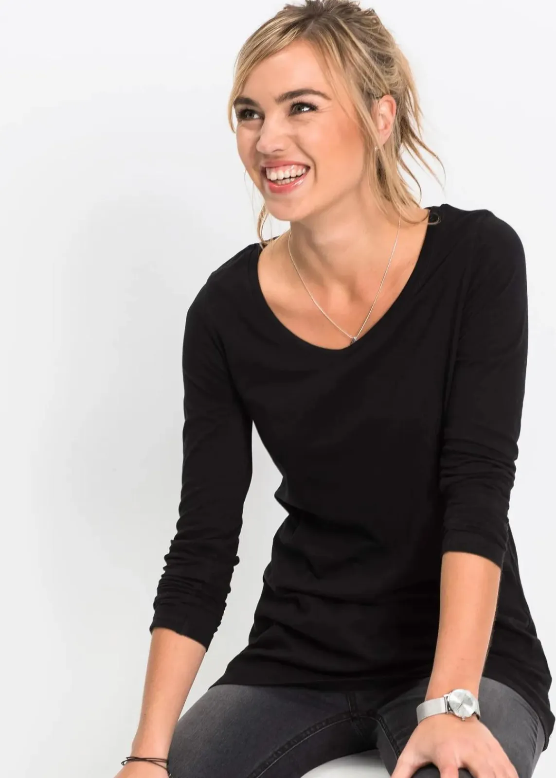 bonprix Shirts & Tops^Langarmshirt aus reiner Baumwolle schwarz