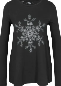 bonprix Shirts & Tops^Langarmshirt aus reiner Baumwolle schwarz/metallic silber