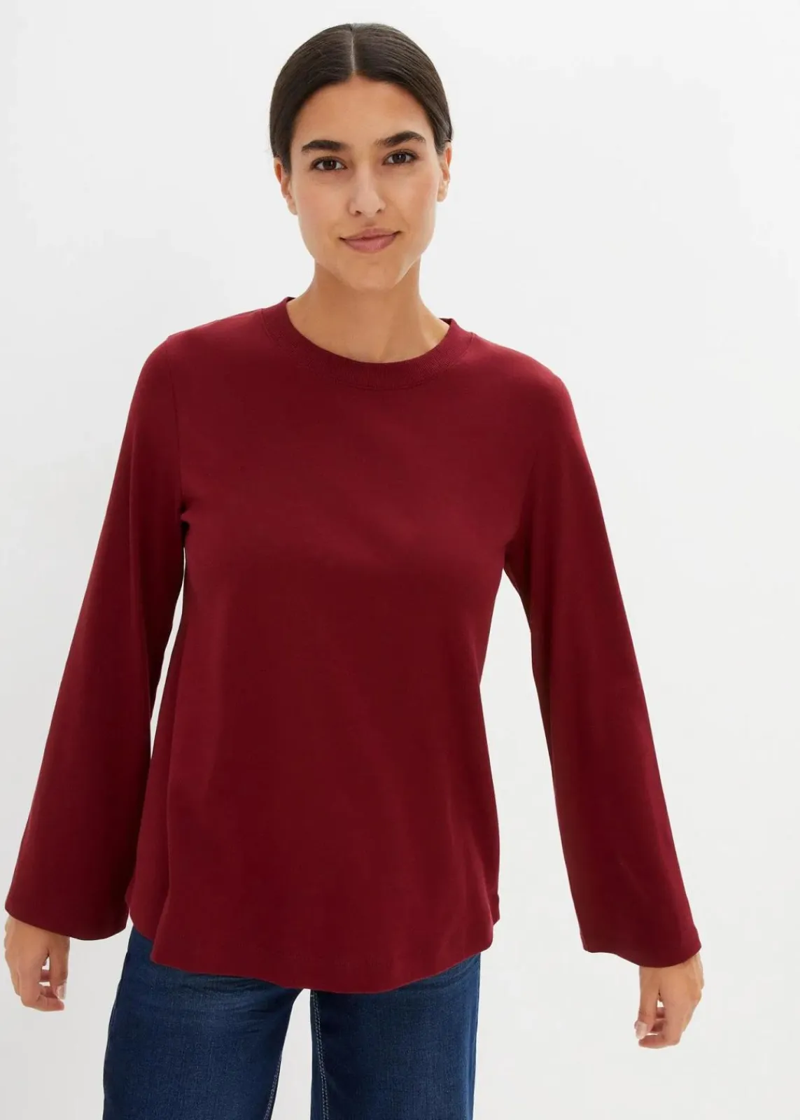 bonprix Premium|Basics^Langarmshirt aus reiner Bio-Baumwolle rubinrot