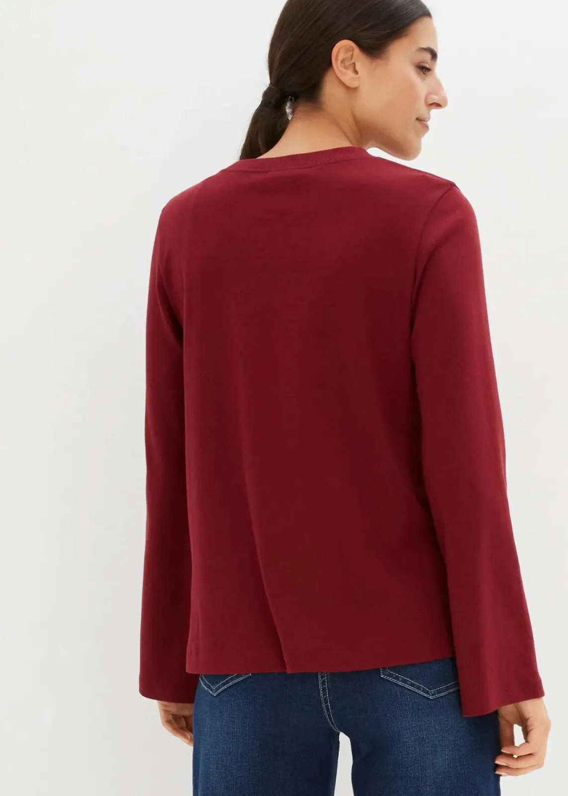 bonprix Premium|Basics^Langarmshirt aus reiner Bio-Baumwolle rubinrot