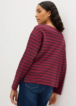 bonprix Shirts & Tops|Basics^Langarmshirt aus reiner Bio-Baumwolle, (2er Pack) rubinrot/dunkelblau gestreift + schwarz/weiß gestreift