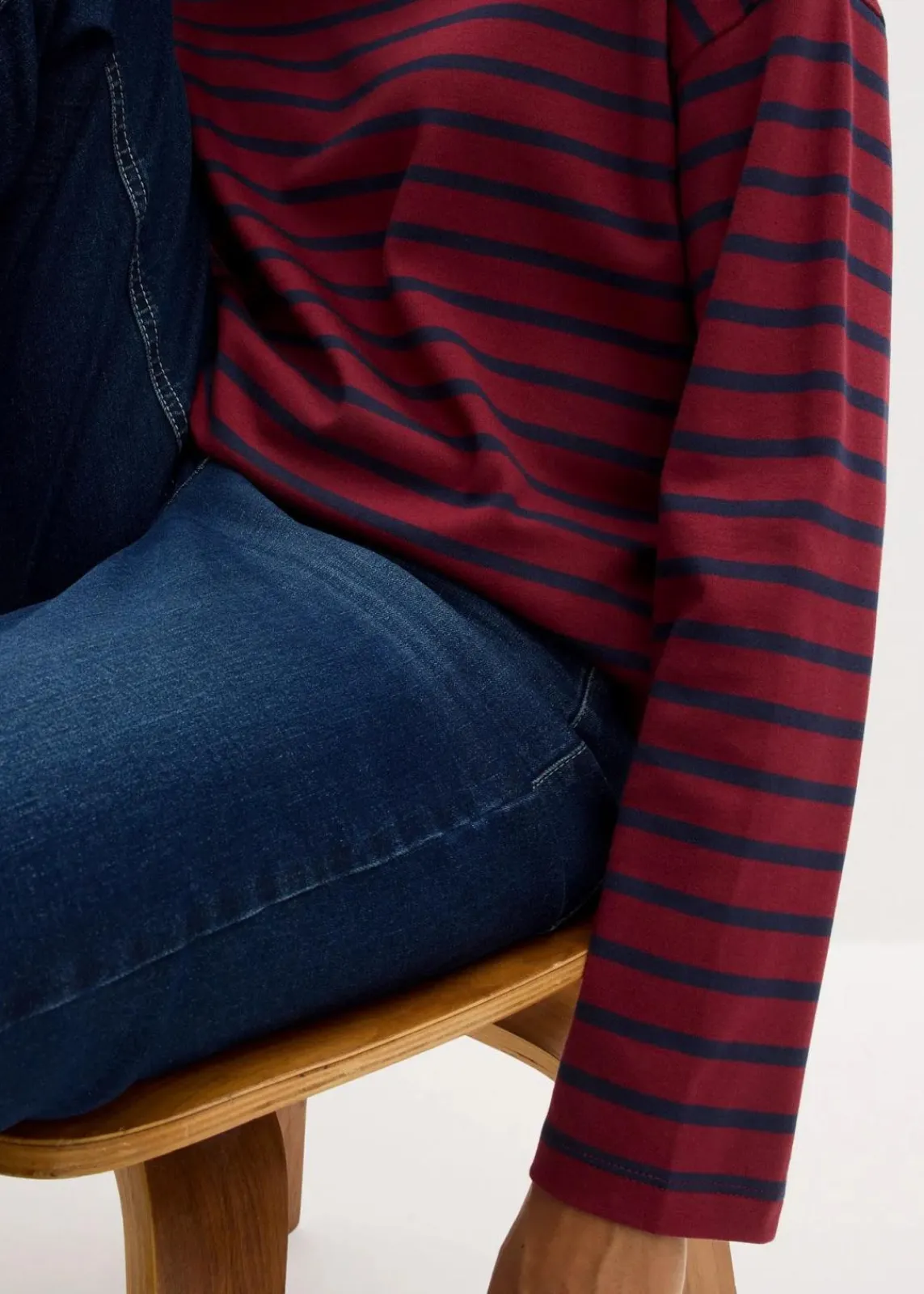 bonprix Shirts & Tops|Basics^Langarmshirt aus reiner Bio-Baumwolle, (2er Pack) rubinrot/dunkelblau gestreift + schwarz/weiß gestreift