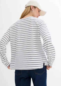 bonprix Nachhaltigere Materialien|Shirts & Tops^Langarmshirt aus reiner Bio-Baumwolle weiß/dunkelblau gestreift