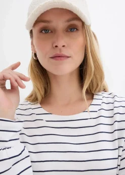 bonprix Nachhaltigere Materialien|Shirts & Tops^Langarmshirt aus reiner Bio-Baumwolle weiß/dunkelblau gestreift