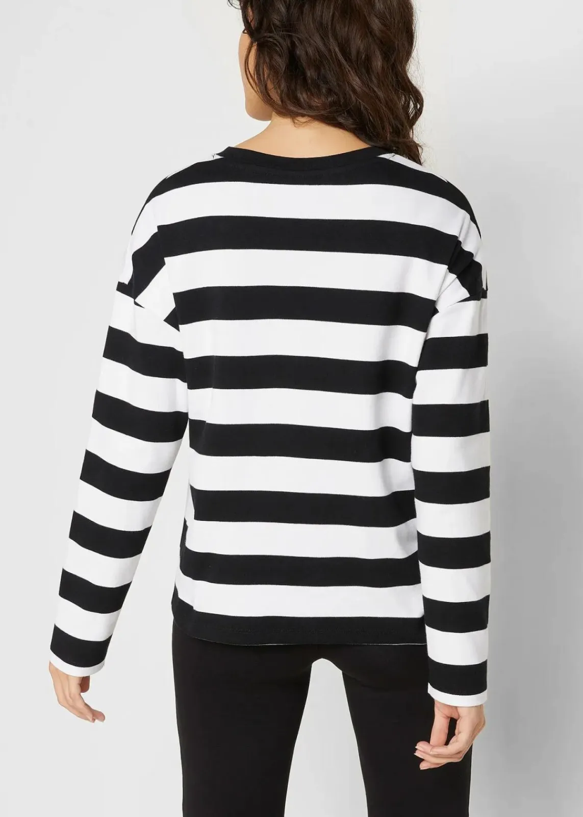 bonprix Bekleidung·Röcke|Basics^Langarmshirt aus reiner Interlock-Baumwolle schwarz/weiß gestreift