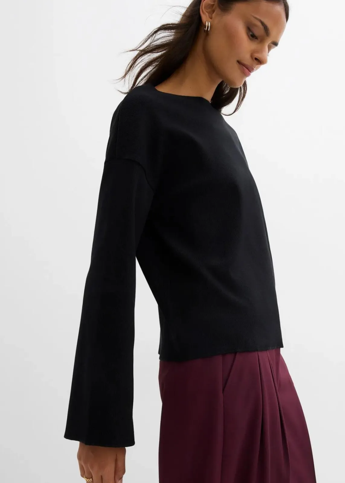 bonprix Shirts & Tops^Langarmshirt aus Rippware schwarz