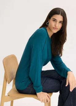 bonprix Shirts & Tops|Nachhaltigere Materialien^Langarmshirt aus softem Viskose-Mix dunkelpetrol
