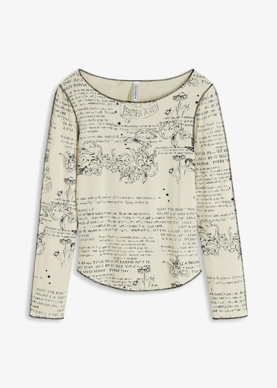 bonprix Shirts & Tops^Langarmshirt aus softer Viskose natur/schwarz bedruckt