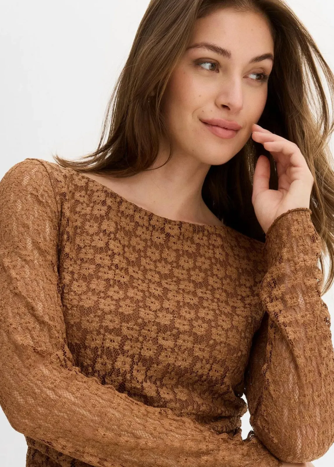 bonprix Shirts & Tops^Langarmshirt aus Spitze gewürzbraun