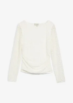 bonprix Shirts & Tops^Langarmshirt aus Spitze wollweiß