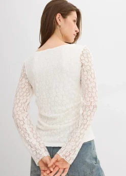 bonprix Shirts & Tops^Langarmshirt aus Spitze wollweiß