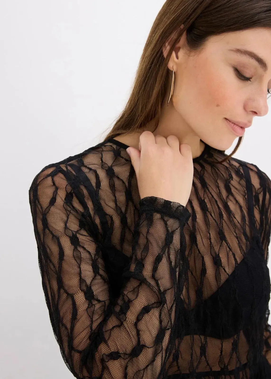 bonprix Shirts & Tops^Langarmshirt aus Spitze schwarz