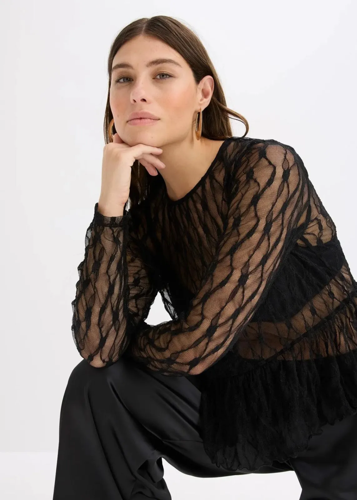 bonprix Shirts & Tops^Langarmshirt aus Spitze schwarz