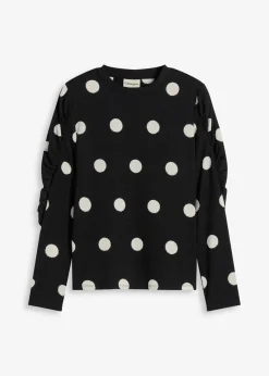 bonprix Shirts & Tops^Langarmshirt aus strukturiertem Crêpe schwarz/weiß gepunktet