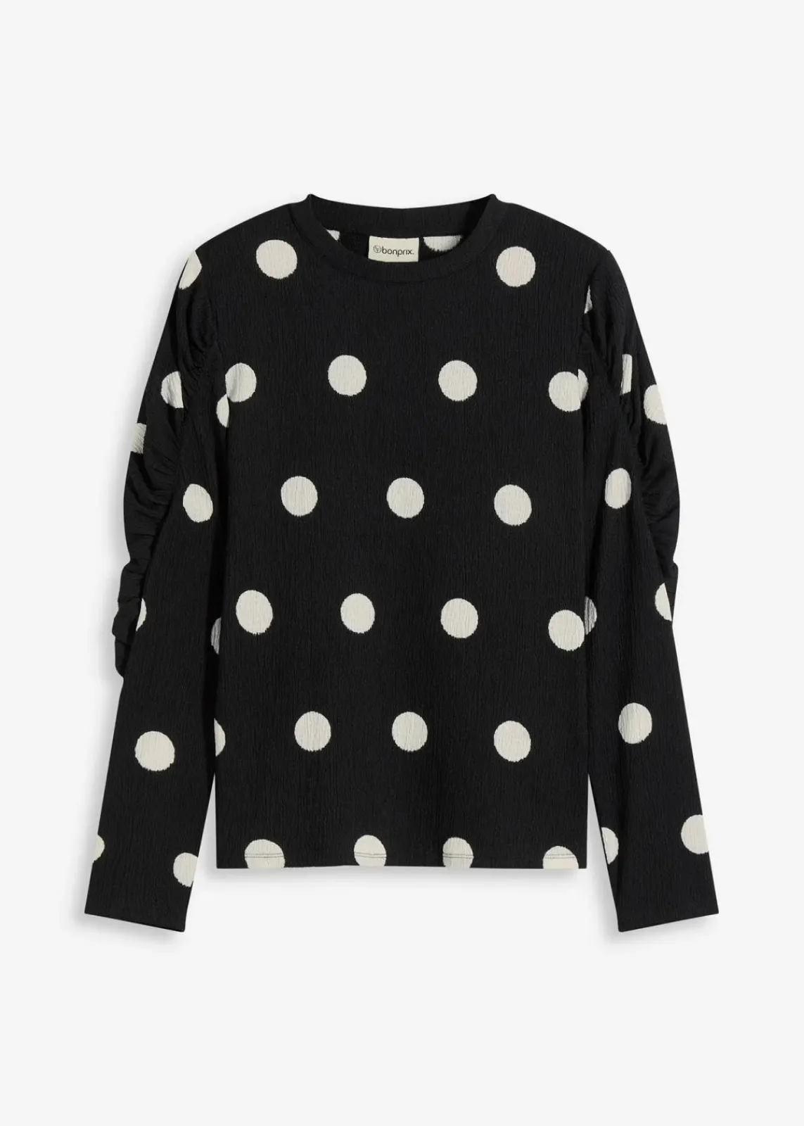 bonprix Shirts & Tops^Langarmshirt aus strukturiertem Crêpe schwarz/weiß gepunktet