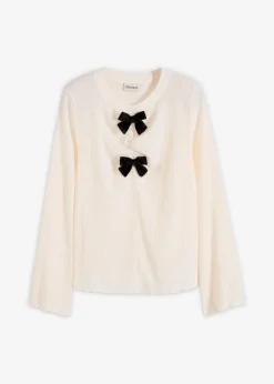 bonprix Shirts & Tops^Langarmshirt aus strukturiertem Crêpe wollweiß