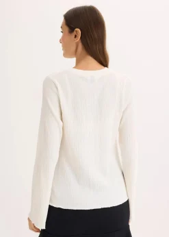 bonprix Shirts & Tops^Langarmshirt aus strukturiertem Crêpe wollweiß