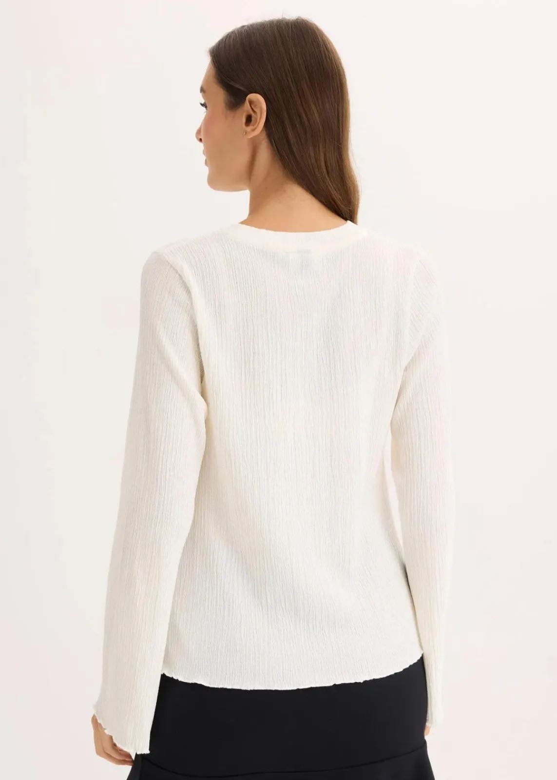 bonprix Shirts & Tops^Langarmshirt aus strukturiertem Crêpe wollweiß
