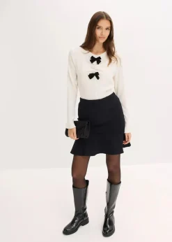 bonprix Shirts & Tops^Langarmshirt aus strukturiertem Crêpe wollweiß
