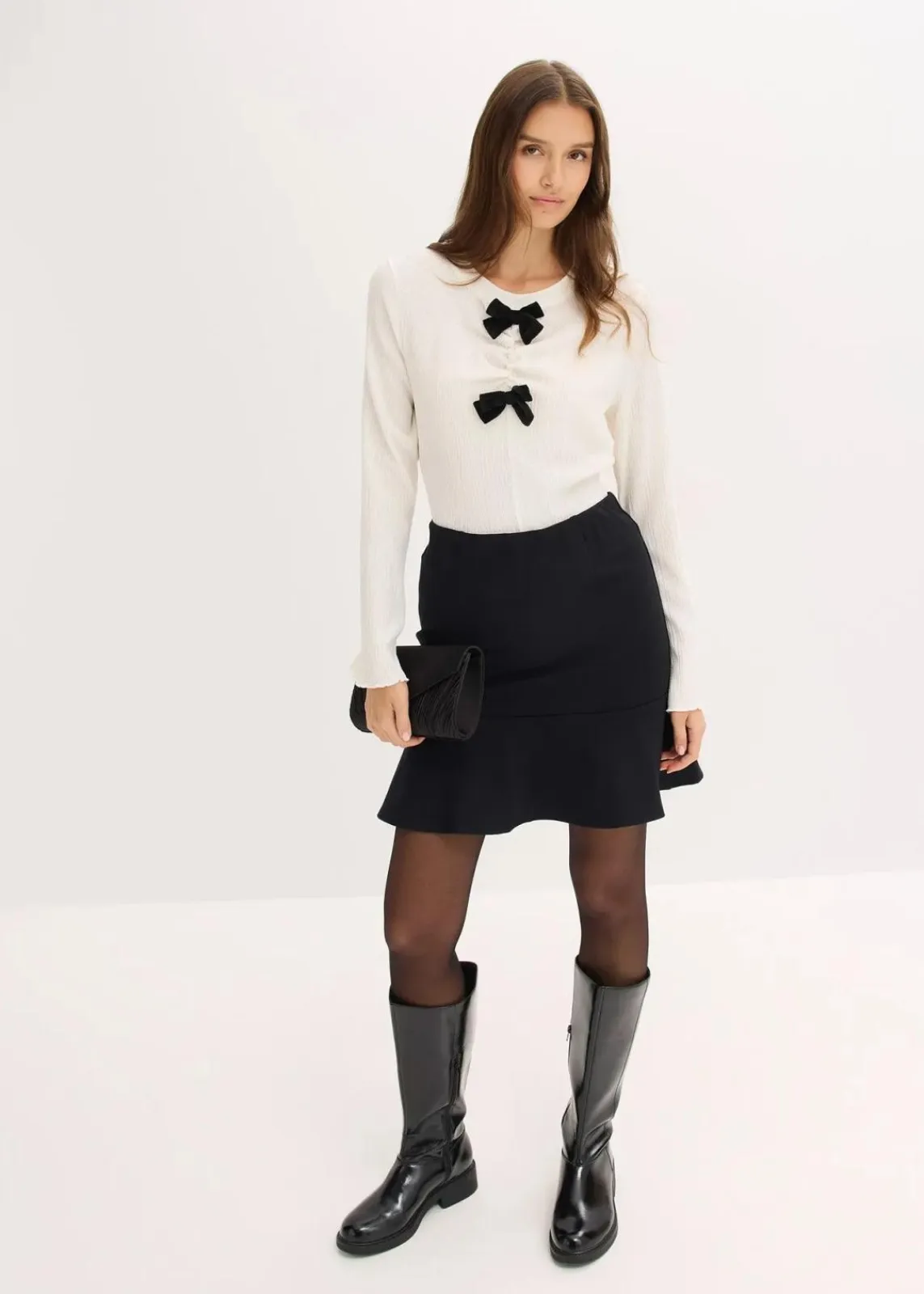 bonprix Shirts & Tops^Langarmshirt aus strukturiertem Crêpe wollweiß