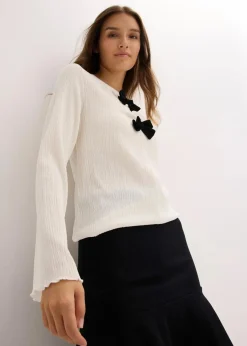 bonprix Shirts & Tops^Langarmshirt aus strukturiertem Crêpe wollweiß