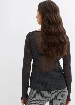 bonprix Shirts & Tops^Langarmshirt aus transparentem Mesh schwarz