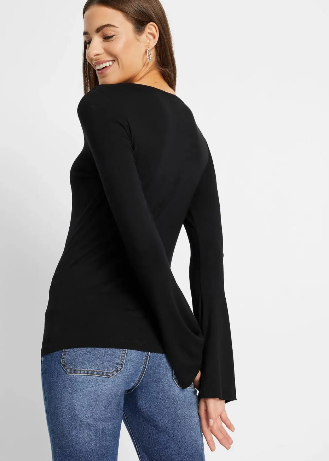 bonprix Nachhaltigere Materialien|Shirts & Tops^Langarmshirt aus Viskose-Mix schwarz