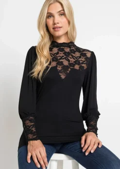 bonprix Shirts & Tops^Langarmshirt aus Viskose-Mix schwarz