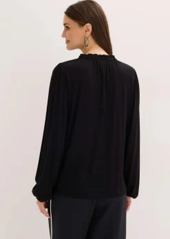 bonprix Nachhaltigere Materialien|Shirts & Tops^Langarmshirt aus Viskose-Mix schwarz