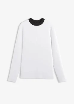 bonprix Shirts & Tops^Langarmshirt aus Viskose-Mix mit abgesetztem Turtleneck weiß/schwarz