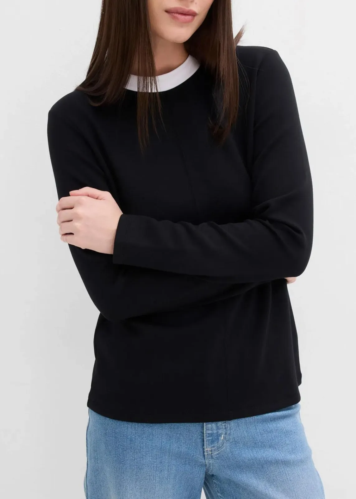 bonprix Shirts & Tops^Langarmshirt aus Viskose-Mix mit abgesetztem Turtleneck schwarz/weiß
