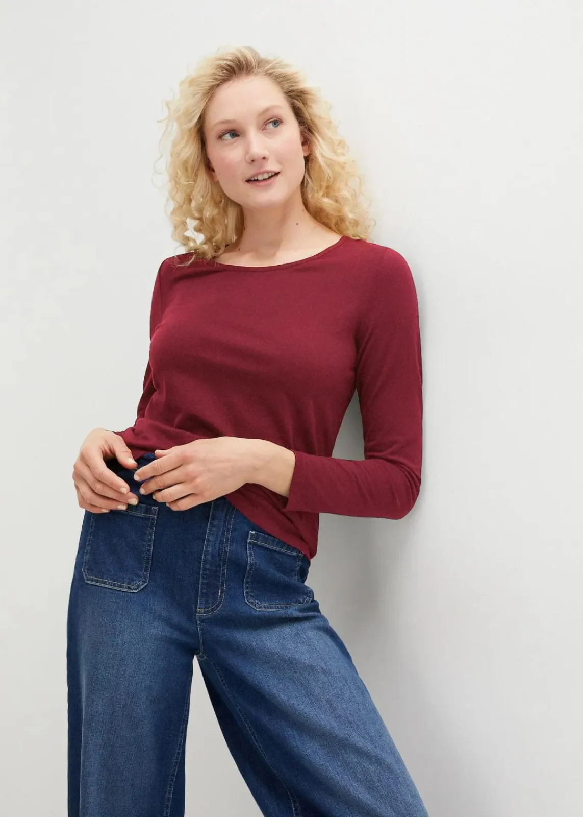 bonprix Shirts & Tops|Basics^Langarmshirt (2er Pack) anthrazit meliert+rubinrot