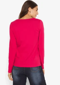 bonprix Shirts & Tops|Basics^Langarmshirt (2er Pack) granatrot + hel lgrau meliert