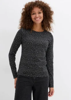 bonprix Bekleidung·Röcke|Basics^Langarmshirt (2er Pack) aus Baumwoll-Elasthan Mix schwarz/wollweiß